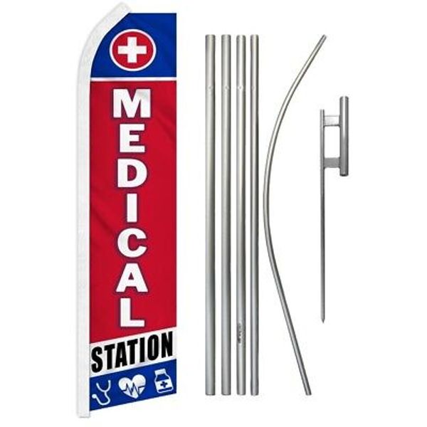 Medical Station Swooper Flutter Feather Advertising Flag Pole Kit EMS Hospital