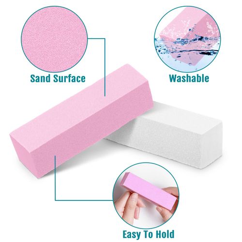 LillyVale Nail Buffer Block 4 Way Nail Files Tips 12 Grit Nail Art Sanding Tools for Gel Natural Acrylic Nails Salon Manicure Pedicure White Pink (Pink, 2PCS)