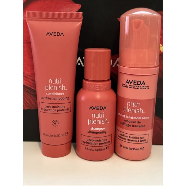 AVEDA 3 travel size Nutriplenish Deep GIFT PACK shampoo conditioner foam set