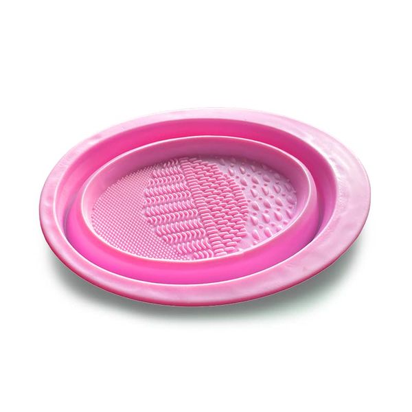 Makeup Brush Cleaner, Makeup Brush Washing Bowl, Makeup Cleaning Pad, Foldable, 2 in 1 Function, Water Wash, Soft Silicone Material (Pink)