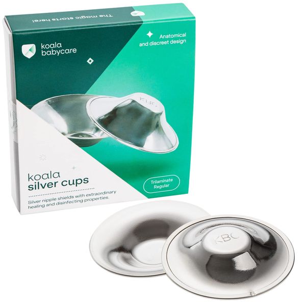 Nipple Shields in Tri-Laminate Silver, Nickel-Free - Nipple Shields for Nursing Newborn - Breast Pads for Prevention and Treatment of Nursing Breast Fissures |Medical Device Class 1 Koala Silver Cup