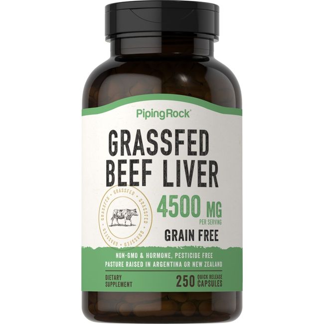 Grass Fed Beef Liver Capsules 4500 mg | 250 Count | Non-GMO | by Piping Rock