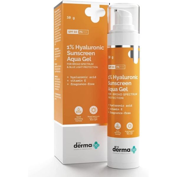 The Der'ma Co 1% Hyaluronic Sunscreen Aqua Ultra Light Gel with SPF 50 PA++++ for Broad Spectrum, UV A, UV B & Blue Light Protection - 50g(dermaco)