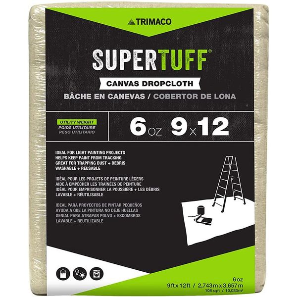 Trimaco SuperTuff 6 oz Thick Utility Weight Canvas Drop Cloth, 9-feet x 12-feet