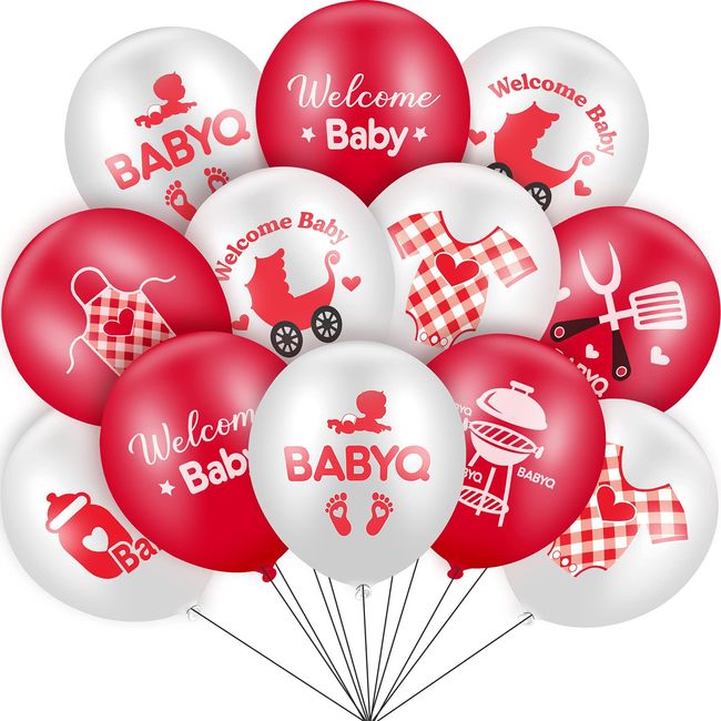 Jerify 56 Pieces 12 Inch Baby Q Balloons Baby Shower Latex Balloons Baby Theme Balloons Baby Q Party Supplies Set for Summer BBQ Picnic Baby Shower Party Birthday Party