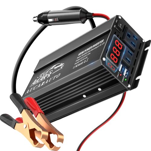 600W Power Inverter for Vehicles DC 12V to 110V AC Car Charger Converter with 4.8A Dual USB Car Adapte and 2 AC Outlets for Laptops Black