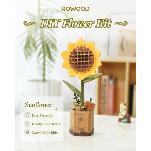Rowood 3D Wooden Puzzles for Adults, DIY Artifical Flower Building Set Craft Kit for Women,Mother's Day/Valentine's Day/Thanksgiving Day/Christmas/Birthday Gift -Sunflower