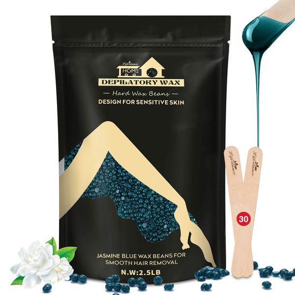 2.5lb Hard Blue Brazilian Bikini Wax Kit with 30 Applicators - Pearl Wax Bead...