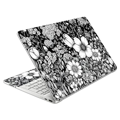 Laptop Skin Decal HP 15.6" - Black White Botanical, Laptop Cover Sticker, No Cutting Required, No Bubble, Waterproof, Scratch Resistant - Including Wide Screen and Wrist Pad