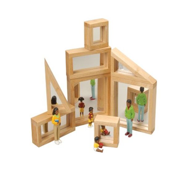 Constructive Playthings Mirrored Wooden Block Set for Kids (Set of 8)