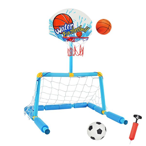 AIRINTIN Floating Basketball Hoop for Pool, Soccer Goal ＆ Pool Basketball Hoop, Detachable Pool Basketball Goal with 2 Balls for Kids 3-6 Years, Water Polo for Pool