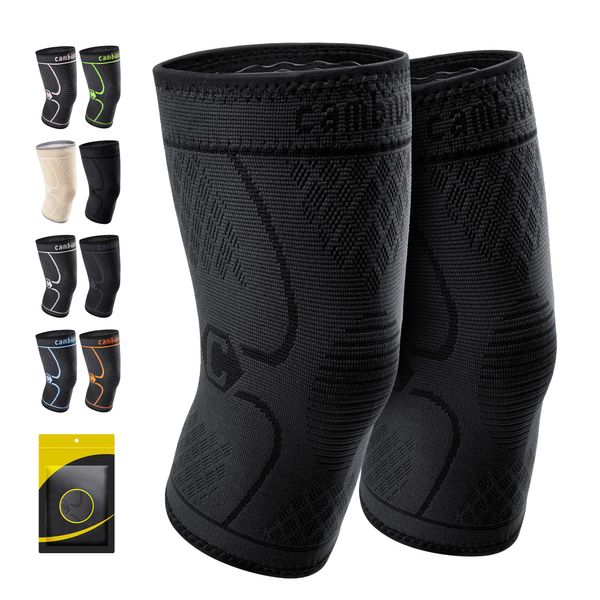 Cambivo 2 Pack Knee Brace, Knee Compression Sleeve Support for Running, Arthritis, ACL, Meniscus Tear, Sports, Joint Pain Relief and Injury Recovery(FDA Approved) (XX-Large (23'' - 25''), Black/Black)