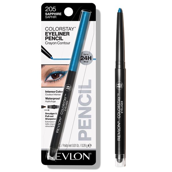 Revlon Pencil Eyeliner, ColorStay Eye Makeup with Built-in Sharpener, Waterproof, Smudgeproof, Longwearing with Ultra-Fine Tip, 205 Sapphire, 0.01 Oz