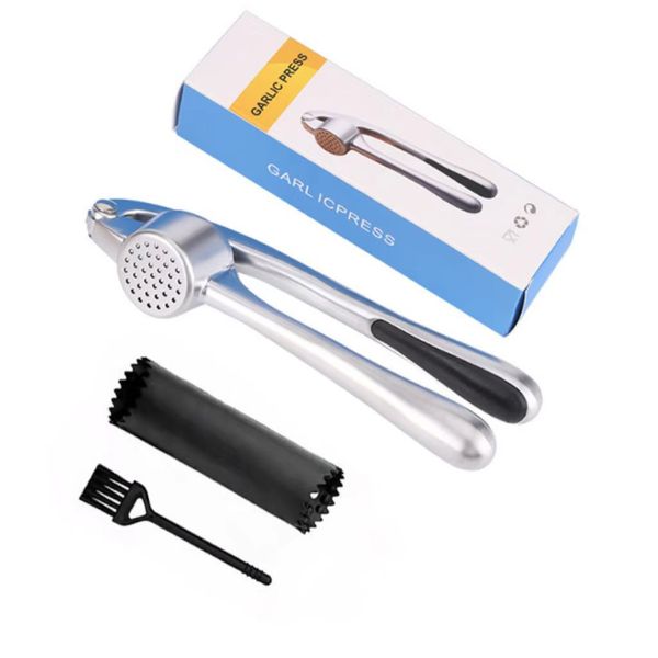 The Millenniums Garlic Press Set of 3 with  Garlic Peeler and Cleaning Brush