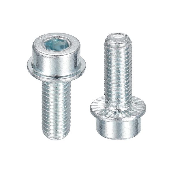 sourcing map M8x20mm Flanged Socket Head Cap Screws, 20pcs 8.8 Grade Carbon Steel Hex Socket Head Serrated Flange Bolts Machine Screws