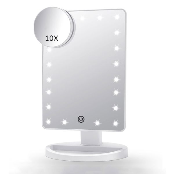 FASCINATE Makeup Mirror, 21 LED Mirror, With Light, Tabletop, Stand Mirror, Actress Mirror, 10x Magnifier, For Makeup, Stepless Dimming, USB Powered, Bright, 180 Angle Adjustment, Popular