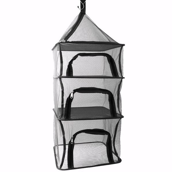 Desy & Feeci Camping Dry Net-4 Layer Outdoor Hanging Foldable Drying Rack, Camping Organizer Mesh Dryer Storage for Home Picnic BBQ Tableware/Dishes/Food/Vegetables/Fruit/Clothing (Black-Rectangle)