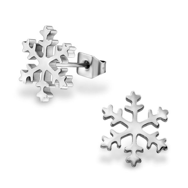 Stainless Steel Snowflake Stud Christmas Earrings