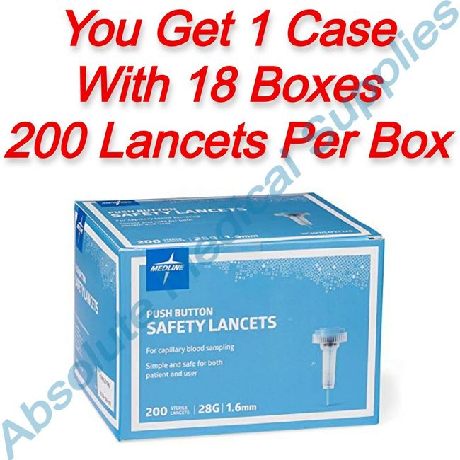 *3600-Pack* Medline Push Button Safety Lancets 21G 1.8mm MPHSAFETY21