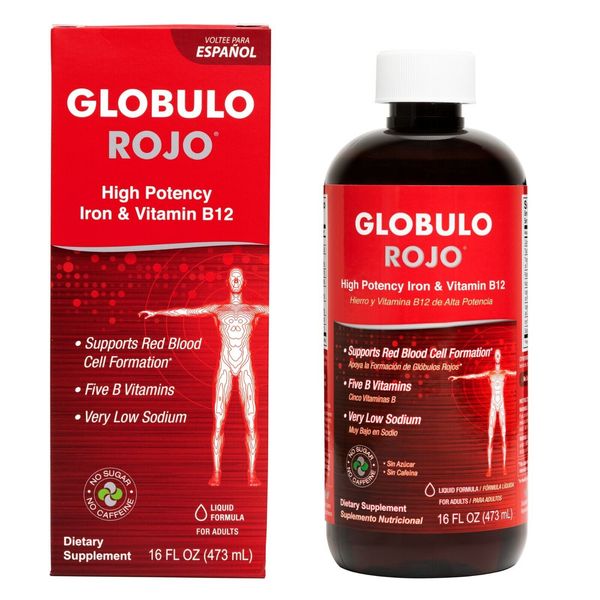 Globulo Rojo Liquid Dietary Supplement, B Vitamins and Iron 16 FL OZ B.B. 09/25