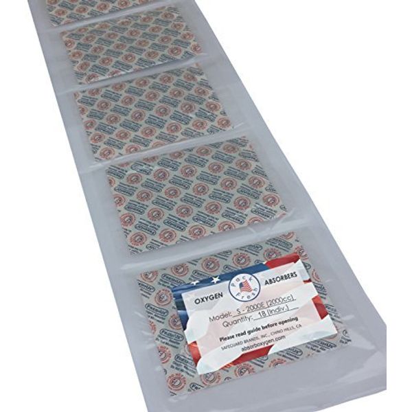 PackFreshUSA: 10 Pack - 2000cc Oxygen Absorber Packs - Individually Sealed - Food Preservation - Long-Term Food Storage Guide Included