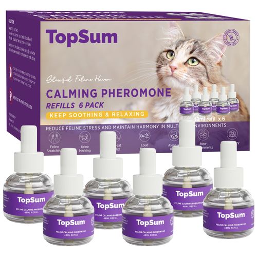TopSum Cat Calming Diffuser Refills: 6 Pack Cat Pheromones Calming Diffuser Refill - Premium Cat Calming Diffuser Refill - Cat Pheromones for 4-Month Use, Cat Anxiety Relief, 6 Pack (Purple)