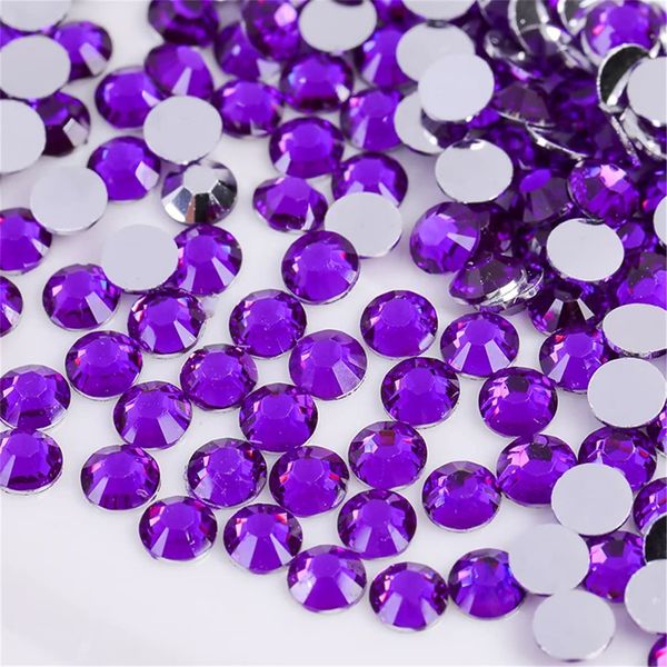 1500 Pieces SS16 4mm Flatback Rhinestones Clear Glass Round Gems Crystals for Nail Art DIY Crafts Clothes Shoes Bags （Dark Purple）