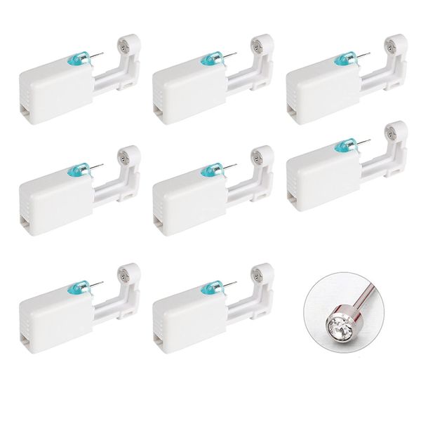 8 Pack Disposable Ear Piercing Gun, DKDDSSS Ear Piercing Kit Safety Asepsis Piercing Tool With Ear Studs For Girls Women Men(White)