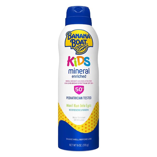 Banana Boat Kids Mineral Enriched, Won't Run Into Eyes, Reef Friendly, Broad Spectrum Sunscreen Spray, SPF 50, 6oz. (2 Pack)