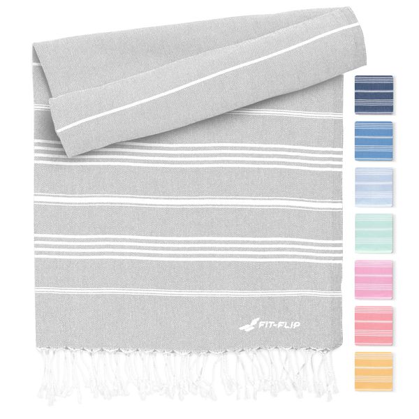 Hammam towel - Beach towel XXL made from 100% recycled cotton - Quick-drying Turkish hammam beach towels, fouta, pestemal Turkish towels ideal as a Turkish blanket – Light Grey – 100x200cm Sultan