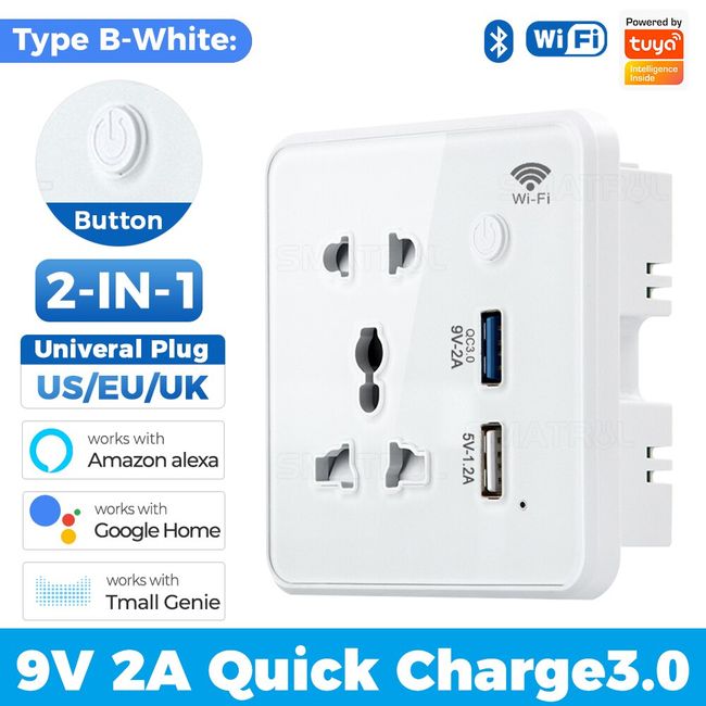 TUYA WiFi Smart Plug EU US UK Adaptor switch socket for Wireless