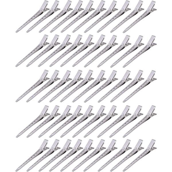 50 Pieces Single Prong Hair Clips, BetterJonny Silver Section Hair Clips 3.54 Inches Curl Clips 8 Holes Metal Alligator Clips Hair Pins for Hair Salon Hair Extensions