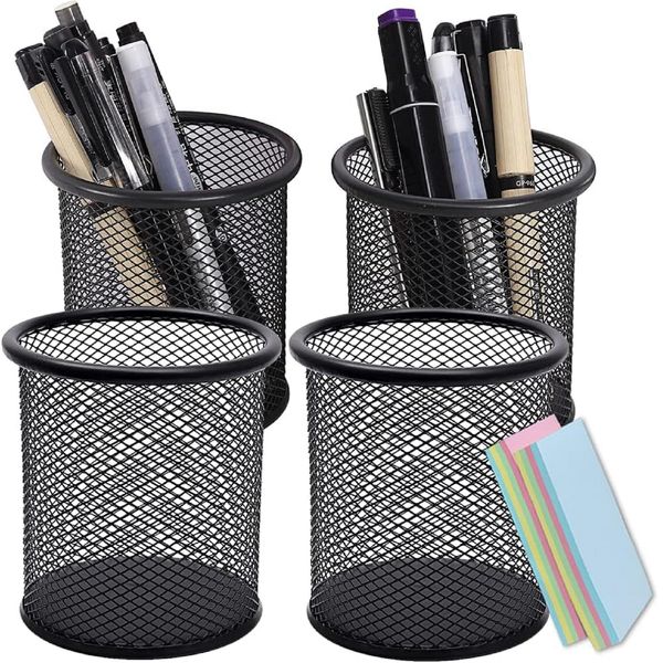 DARUITE 4 Pack Pen Pot, Pen Holder, Mesh Pencil Holder, Metal Pen Pots for Desk, Desk Pen Holder, Pencil Pot For Office, Home, Classroom (Black)