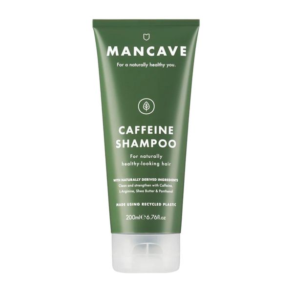 ManCave Caffeine Shampoo 200ml for Men, Support and Encourage Healthy Hair Growth with Caffeine, Panthenol and Vitamin E, Natural Formulation, Sulphate Free, Vegan Friendly, Made in England.