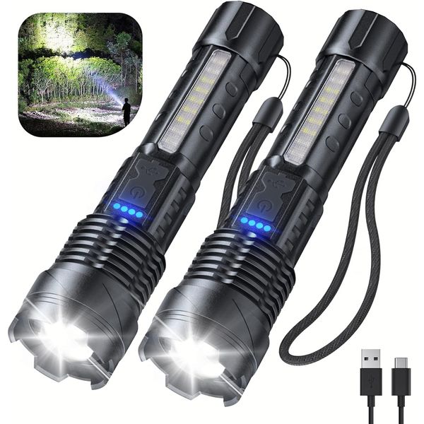 Flashlight High Lumens Rechargeable 2 Pack, 980000 Lumen Super Bright Led Flashl