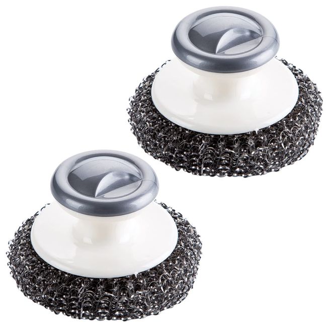 Onewly 2Pack Steel Wool Scrubber with Handle, Stainless Steel Scrubber for Cleaning Cast Iron, Dishes, Stock Pots, Pans, Griddles, Grills