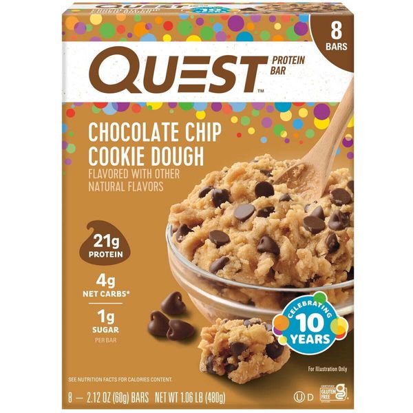 Quest Chocolate Chip Cookie Dough Protein Bar, Gluten Free, 8pk fast shipping