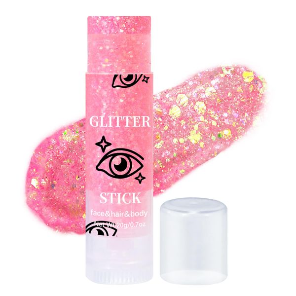 Prreal Body Glitter, Mermaid Face Glitter Stick Makeup Holographic Sequins, Hair Glitters Eyeshadow Body Shimmer for Rave Accessories,Stage Christmas Festival Makeup Glitter(Light Pink)