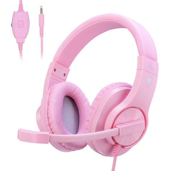 Kriogor Headset for Girls, 3.5mm Gaming Headset PC Headphone with Mic compatible for PlayStation 4 Xbox one Laptop Computer (Pink)