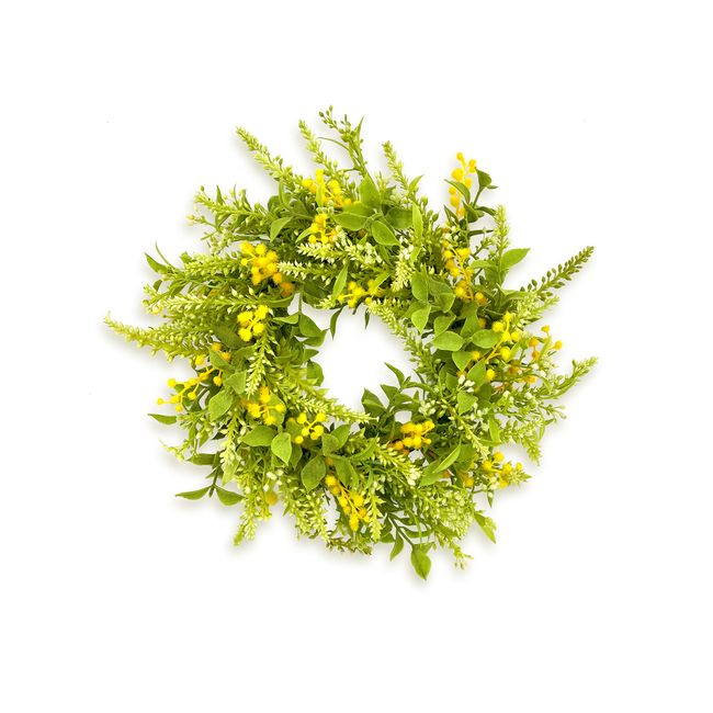 2023 mamawreath V23012 Mimosa Wreath Mimosa Acacia Artificial Flower, Artificial Flower, Spring Wreath, Gift, Celebration, Entrance Door, Interior Decoration, All Seasons, Yellow, Size M: 9.8 inches