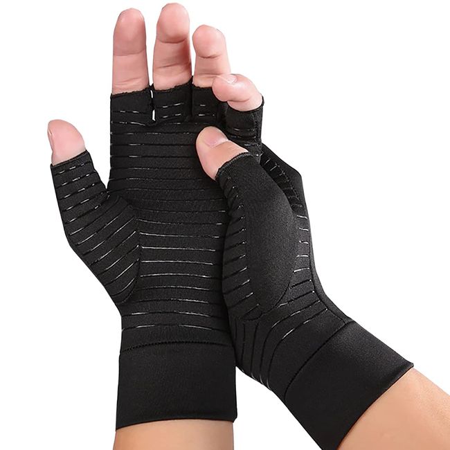 BUZZxSELECTION GB012 Men's Fingerless Gloves, Half Leather, Compression, PC PC Supporter (01 Black, M)