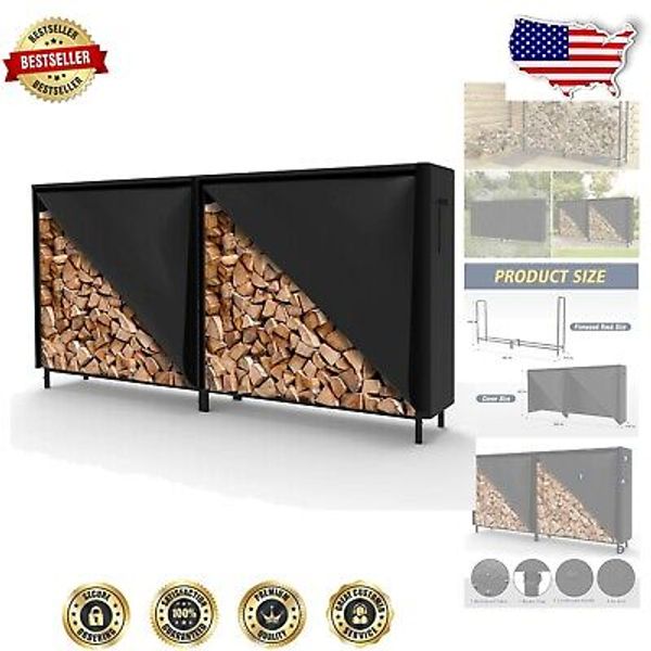 Lightweight 8ft Heavy Duty Firewood Rack with Waterproof Oxford Fabric Cover