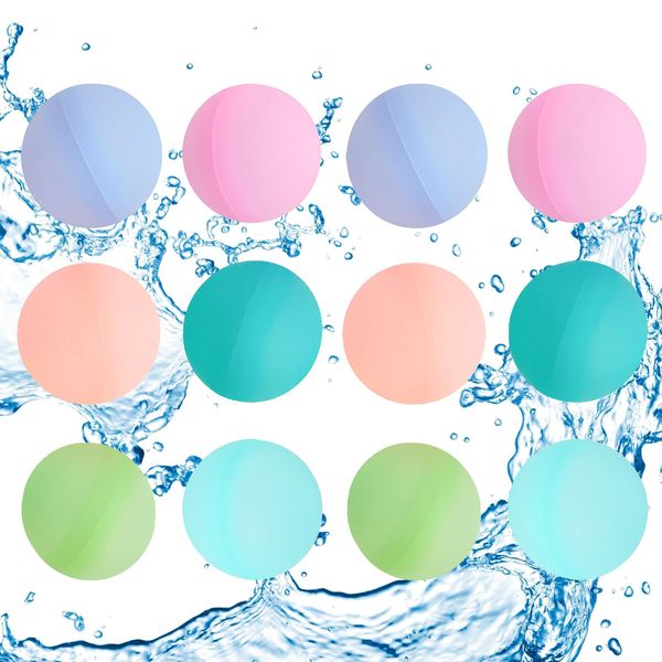 Reusable Water Balloons, MKNZOME 12PCS Refillable Silicone Water Balls Self-Sealing Water Toys Water Bombs Summer Pool Toys, Outdoor Garden Beach Toys Fun Party Swimming Pool Games for Kids Adults