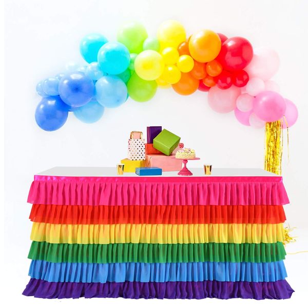 Rainbow Tablecloth Unicorn Tutu Table Skirt for Rectangular Table Birthday Unicorn Party Christmas Decoration 14ft