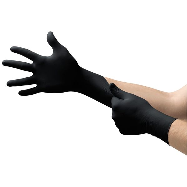 Ansell MicroFlex 93-852 Nitrile Disposable Gloves, Black Disposable Gloves, Work Disposable Gloves, Mechanics Gloves, Food Gloves, Tattoo Gloves, Black Gloves Size L (100 Gloves)