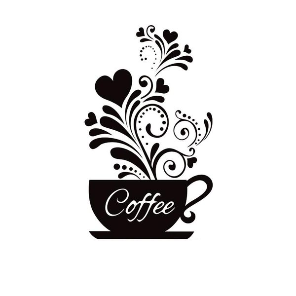 SITAKE “Coffee Cup + Flower” Kitchen Wall Stickers, Black Coffee Decor for Coffee Bar and Coffee Station, Removable Kitchen Wall Art Stickers, 30 x 48 cm