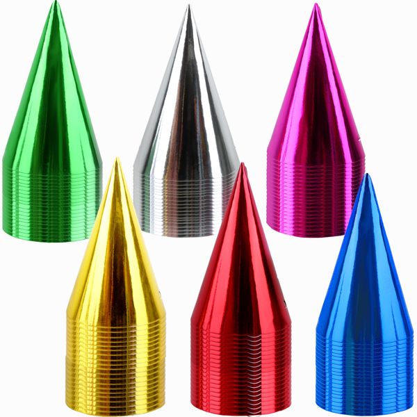 Haconba 120 Pcs Colorful Birthday Party Hats Metallic Foil Cone Hats Paper Cone Party Hats for Kids Adults Birthday Parties Halloween Anniversary Supplies, 6 Colors