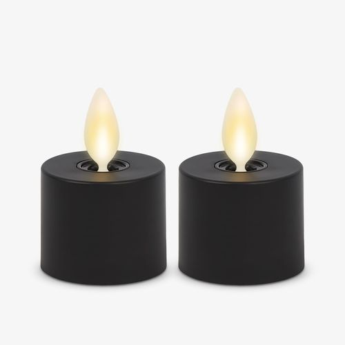 Luminara Set of 2 Moving Flame Flameless Tealight (1.4" x 2") Battery Operated Plastic LED Tea Light - Smooth Matte Finish- Black