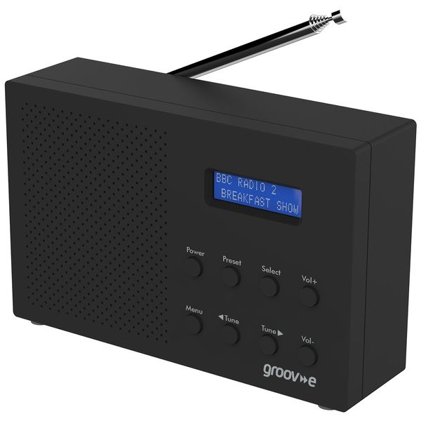 Groov-e Paris DAB & FM Digital Radio - Built-In Alarm Clock & Bluetooth Connectivity - LCD Display - Mains or Battery Operated - Portable Radio - 20 Preset Stations - Black