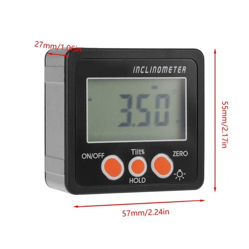 Digital Angle Gauge IP54 Digital Inclinometer with Magnetic Base LCD Display Screen, Accurate Fast 4 x 90° (Black)